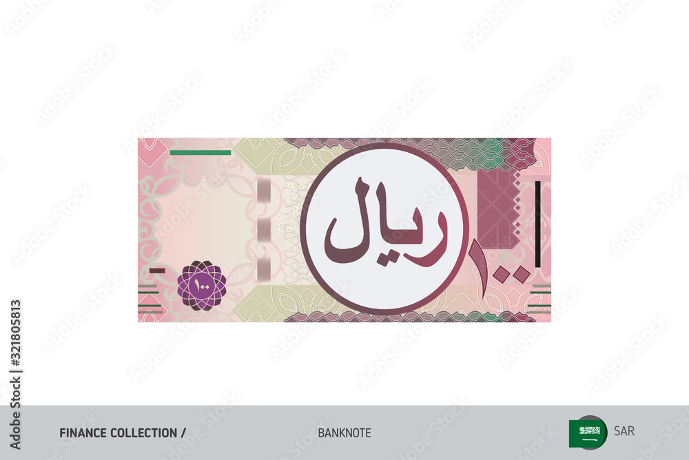100 Saudi Arabia Riyal Banknote. Flat style highly detailed vector ...