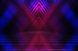 © Laura Сrazy - Abstract dark background of empty scene with ultraviolet light. Neon light figures in the center of the stage.