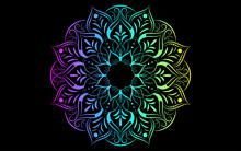Circle Pattern Petal Flower Of Mandala With Multi Color,Vector Floral Mandala Relaxation Patterns Unique Design With Black Background,Hand Drawn Pattern,concept Meditation And Relax 