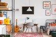 © Photographee.eu - Stylish desk and chair in workspace in vintage genderless kid room