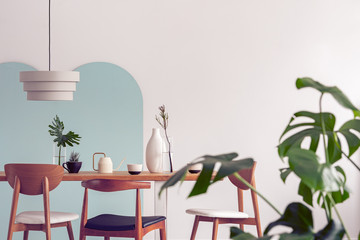 Wall Mural - White and blue wall of elegant dining room interior