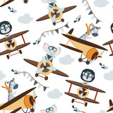 seamless pattern with aviator animals in the sky - vector illustration, eps