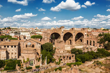 The Ruins Of The Roman Forum With The Basilica Of Maxentius And Constantine, Rome, Italy