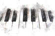 Abstract colorful piano keyboard on watercolor illustration painting background.