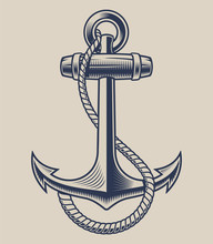 Vector Illustration Of An Anchor With A Rope