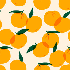 Wall Mural - Vector seamless pattern with mandarins. Trendy hand drawn textures.