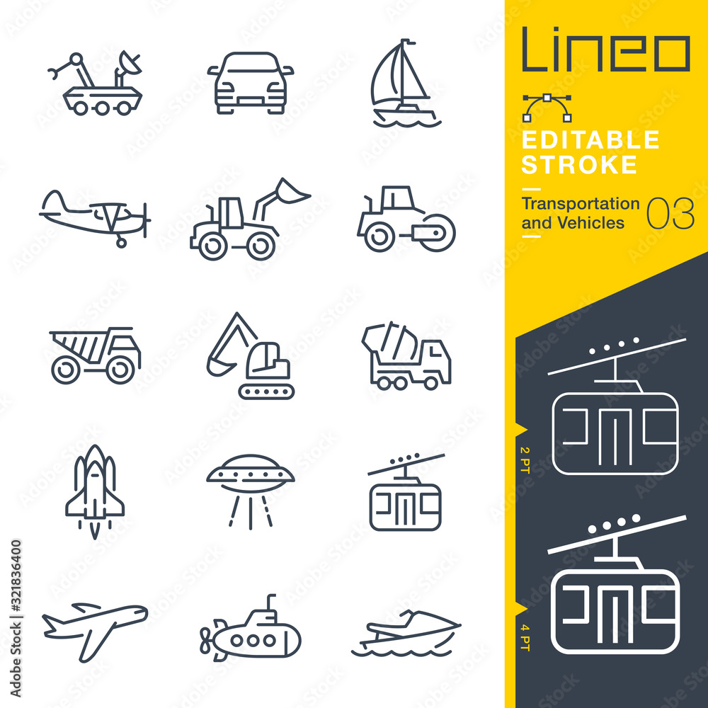 Lineo Editable Stroke - Transportation and Vehicles outline icons - obrazy, fototapety, plakaty 