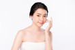 © kitthanes  - Portrait beautiful young asian woman clean fresh bare skin concept. Asian girl beauty face skincare and health wellness, Facial treatment, Perfect skin, Natural makeup, on white background,two