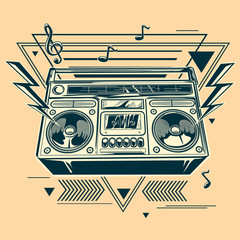 Sticker - Boom box monochrome musical emblem