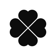 Clover Icon. Black Silhouette Of A Quatrefoil. Vector Drawing. Isolated Object On A White Background. Isolate.