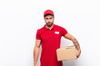 feeling displeased and disappointed, looking serious, annoyed and angry with crossed arms. delivery concept