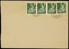 Brief Post Mail Letter Umschlag Envelope Fuerstentum Liechtenstein Briefmarken Stamps Schmied Black Smith 1955 Vintage Retro Alt Old Gestempelt Used Grün Beige Post Letter Mail
