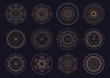 Vector set of sacred geometric figures, dreamcatcher and mystic symbols, golden abstract signs
