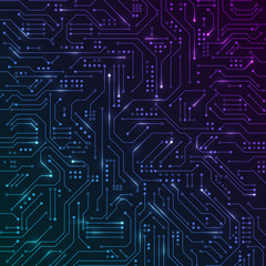 Wall Mural - Circuit. Bright Tracks and connections on the computer board. Hardwere abstract texture. Technology background. Vector illustration