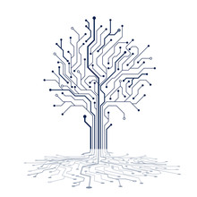 Circuit Tree Silhouette. Technology Background Design. Computer Engineering Hardware System. Vector