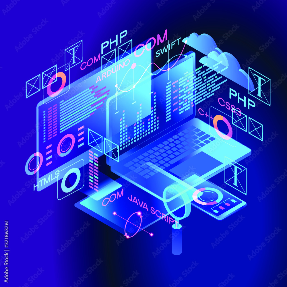 Programming web banner. Best programming languages. Technology process ...