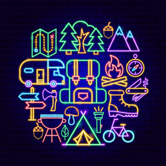 Wall Mural - Camping Neon Concept