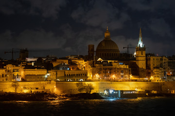 Wall Mural - Walled City of Valletta in Malta by Night