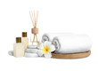 © New Africa - Beautiful spa composition with reed diffuser on white background