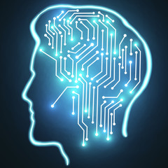 Wall Mural - male head outline with circuit board inside.