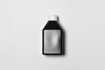 Wall Mural - Medical Square Plastic Bottle with lid Mock-up template on white background.Plastic Can for package pills.High resolution photo.Top view.