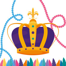 Isolated Mardi Gras Crown Feathers And Necklaces Vector Design