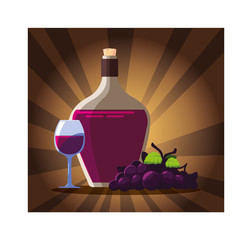 Sticker - bottle with glass of wine and grapes, wine day