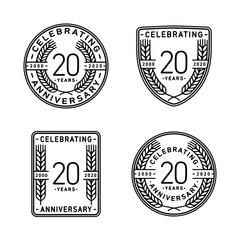 20 years anniversary celebration logotype. 20th anniversary logo collection. Set of anniversary design template. Vector and illustration.    