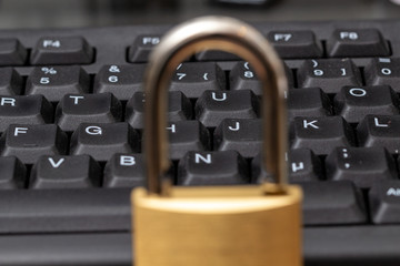 Padlock and Computer Keyboard, symbolic photo for data security