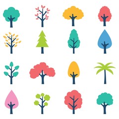 Wall Mural - Tree icons set. vector illustration isolated on white.