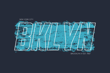 Wall Mural - New York, Brooklyn t-shirt design with brush stroke and slogan - Bklyn. Typography graphics for athletic apparel print. Vector illustration.