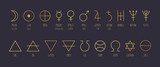 Fototapeta  - Hand-drawn vector set of alchemical symbols in golden gradient.