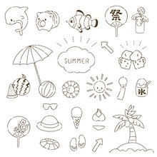 Handwritten Style Illustration Set Of Simple And Cute Summer Materials