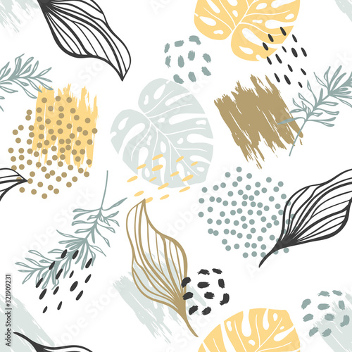 Seamless exotic pattern with plants. Vector
