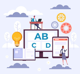 Wall Mural - Online web education learning concept. Vector flat graphic design cartoon illustration