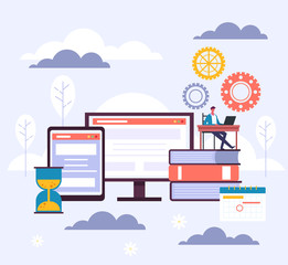 Wall Mural - Online web education learning concept. Vector flat graphic design cartoon illustration