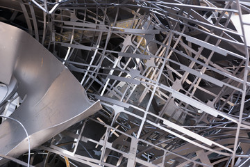 Textures of discarded metal in the waste material storage.