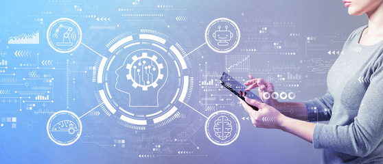 Future technology concept with business woman using a tablet computer