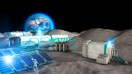 Wall Mural - lunar base, spatial outpost. first settlement on the moon. space missions. living modules for the co