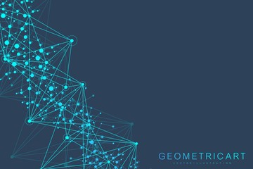 Wall Mural - geometric abstract background with connected line and dots. structure molecule and communication. bi
