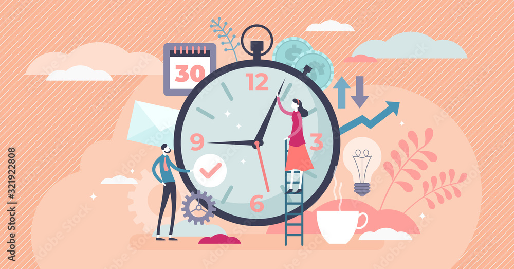 Time management concept, flat tiny persons vector illustration - obrazy, fototapety, plakaty 