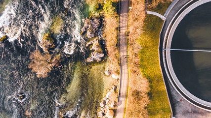 Poster - Drone Photo of a waterfall in Switerland, aerial view