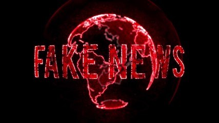 Wall Mural - fake news text words, earth globe in background out of focus depth of field 3d animation