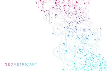 Canvas Print - science network pattern, connecting lines and dots. technology hexagons structure or molecular conne