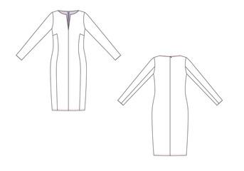 Wall Mural - Technical sketch of casual long sleeved dress. Fashion template.