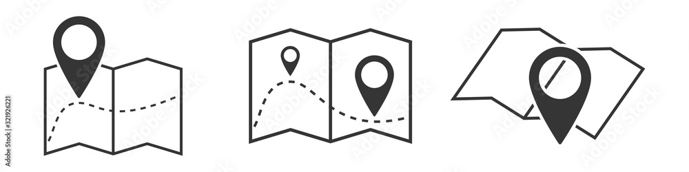 Set of outline map symbols. Vector location icon - obrazy, fototapety, plakaty 