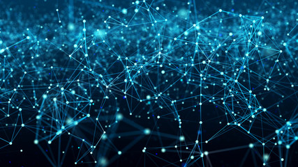 digital plexus of glowing lines and dots. cybernetic futuristic background. big data visualization. 