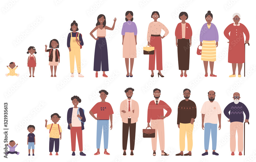 African american black woman and man in different ages vector ...