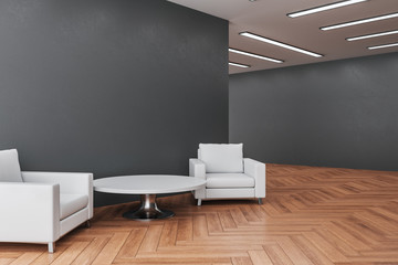 Minimalistic waiting room interior with two chairs