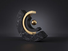 3d Abstract Black Gold Minimal Modern Geometric Background, Isolated Objects. Cut Cylinder Blocks, Black Marble Stone Texture, Golden Ball, Simple Clean Style, Classy Decor, Premium Concept Design